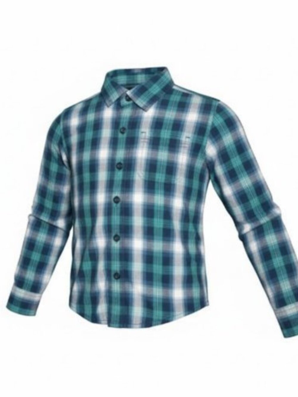 SONOMA Blue Green Plaid Long Sleeved Button Front Shirt Boys Size 4